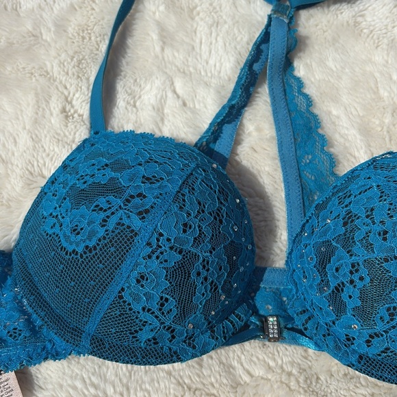 La Senza Teal Lace Racerback Bra | Size 32A | Front-Closure Push-Up | - Picture 2 of 5